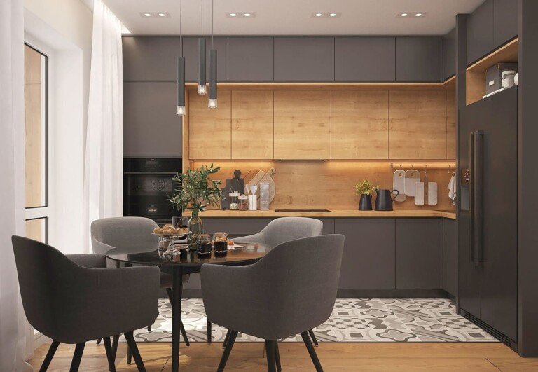 Cocina gris y madera