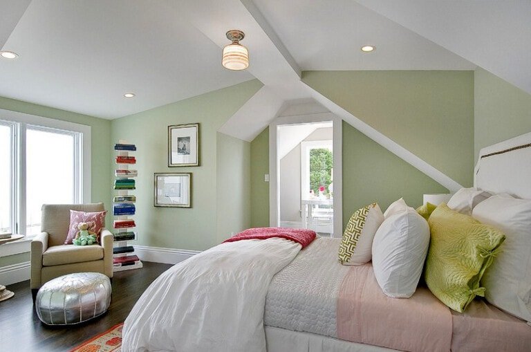 Dormitorio verde suave