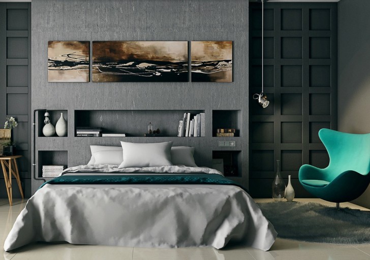 Cuarto gris y turquesa