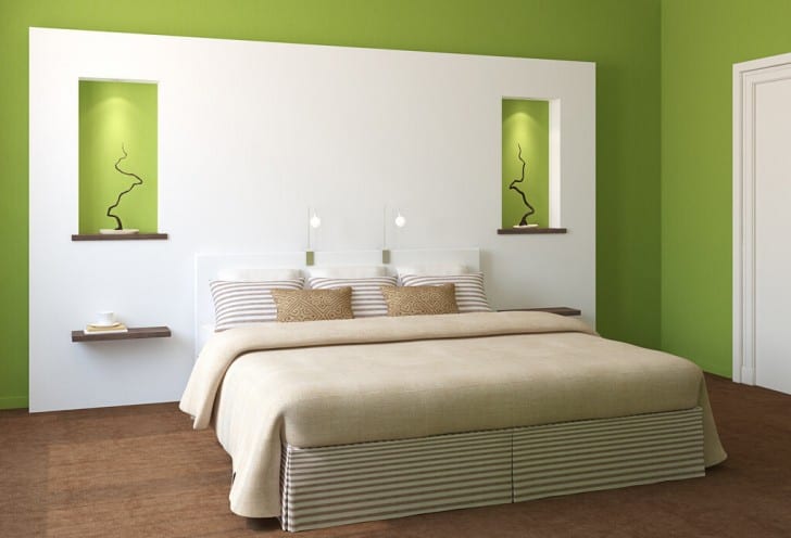 Combinación de colores verde y blanco en el dormitorio