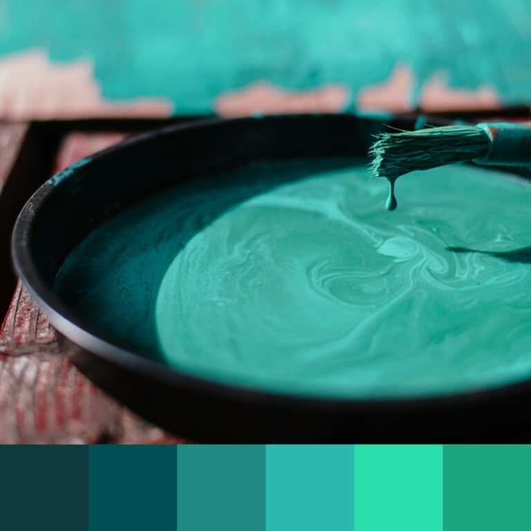 Paleta de colores de pintura verdes azulados