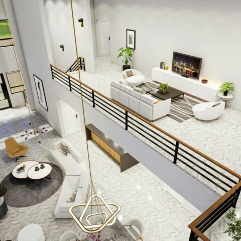 render arquitectónico en 3d de vivienda de dos niveles