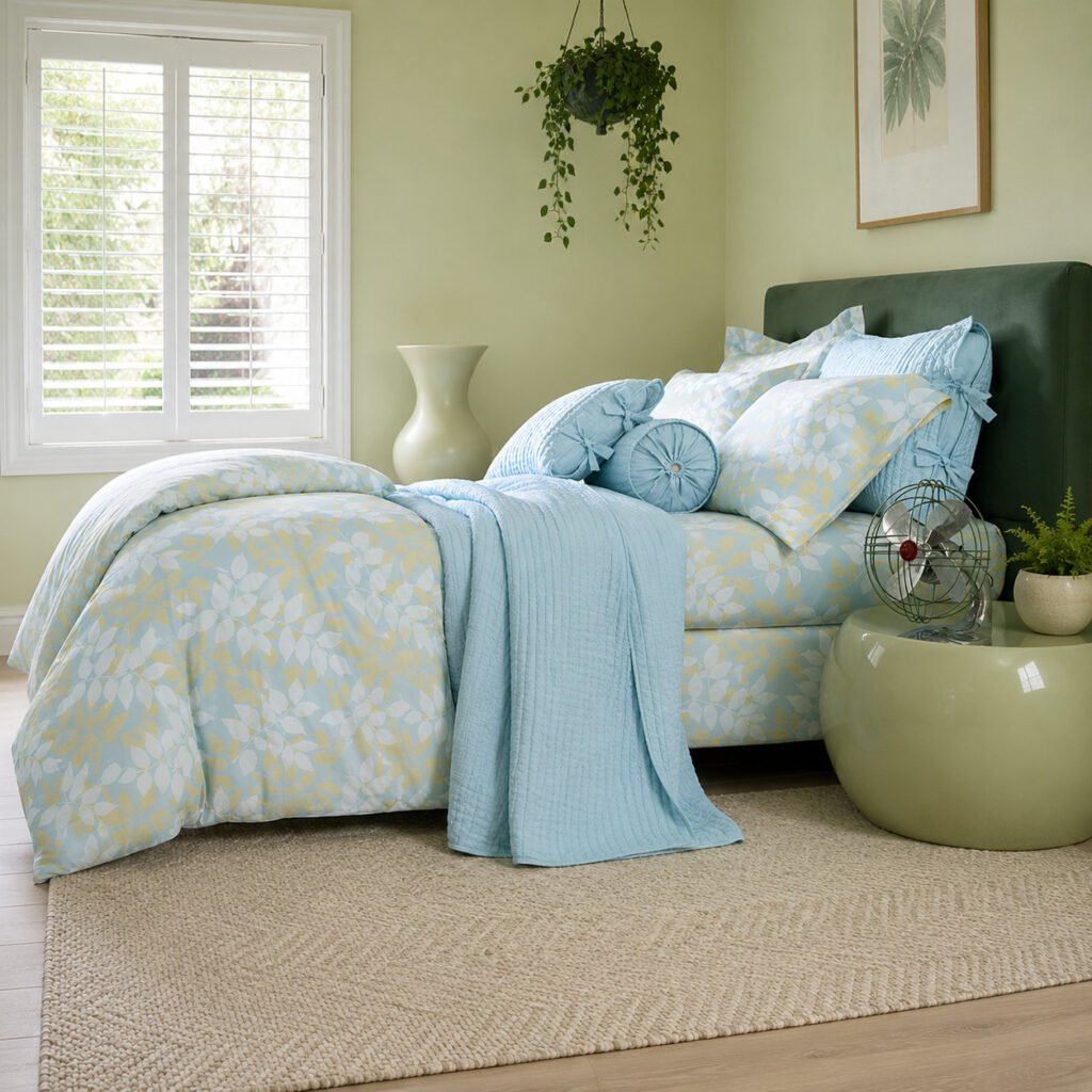 Habitación en verde y azul pastel