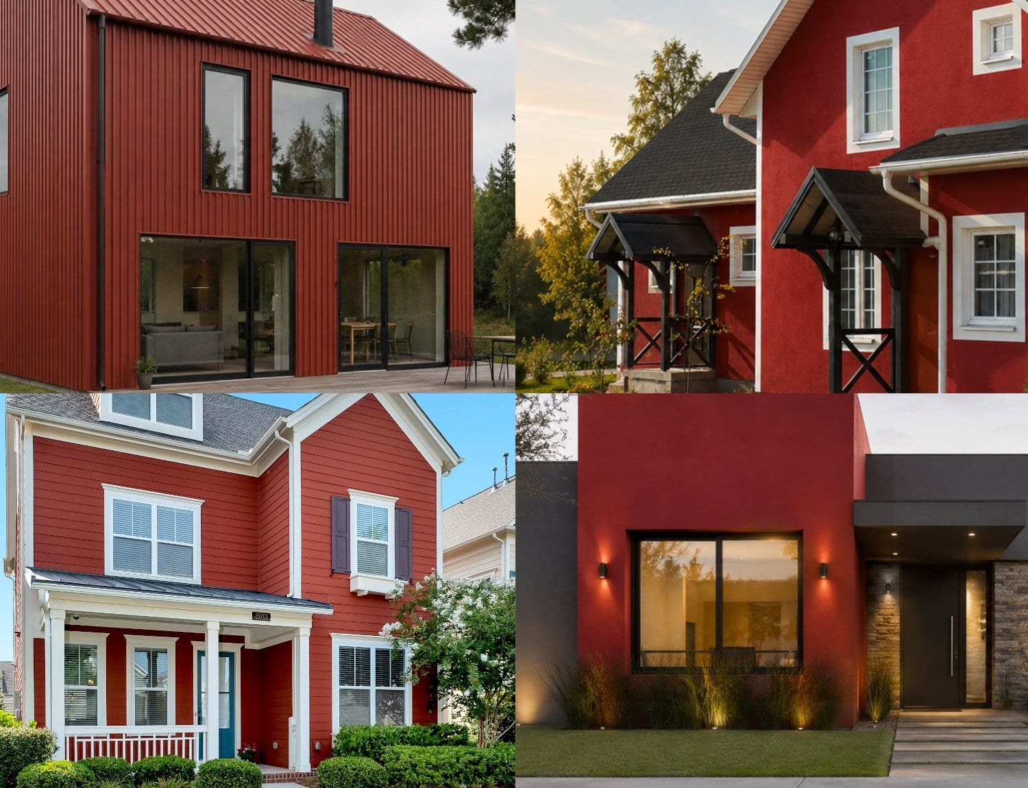 Fachadas de casas de color rojo, diferentes estilos